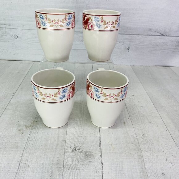 Country Living CUJ1 Center Red Rose Dot Stoneware White 16 oz Cups Mugs Set 4 - Picture 4 of 12